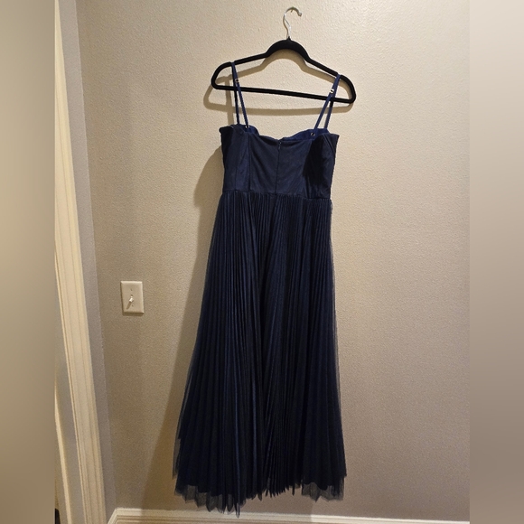 Anthropologie Hutch Amara Bustier Pleated Tulle Fit & Flare Midi Dress Navy 10 - Picture 7 of 8